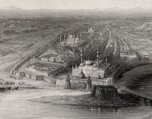 Panoramisch uitzicht op Nieuw en Oud Delhi, India